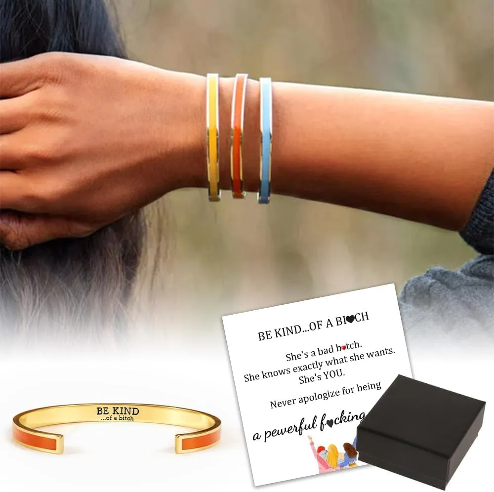 LIU JUN Be Kind of A Bitch Color Bangle, Ispirational Friendship Bracelet for Women, Stackable Stainless Cuff Bangle, Friendship Bracelet, Jewelry Gifts for Women