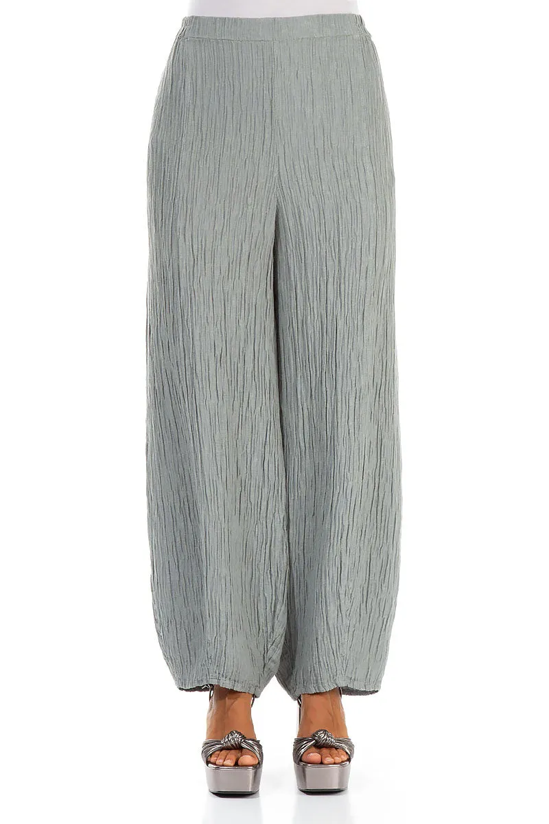 Long Crinkled Light Grey Silk Trousers