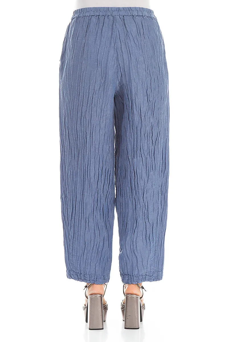Loose Blue Nova Crinkled Silk Trousers