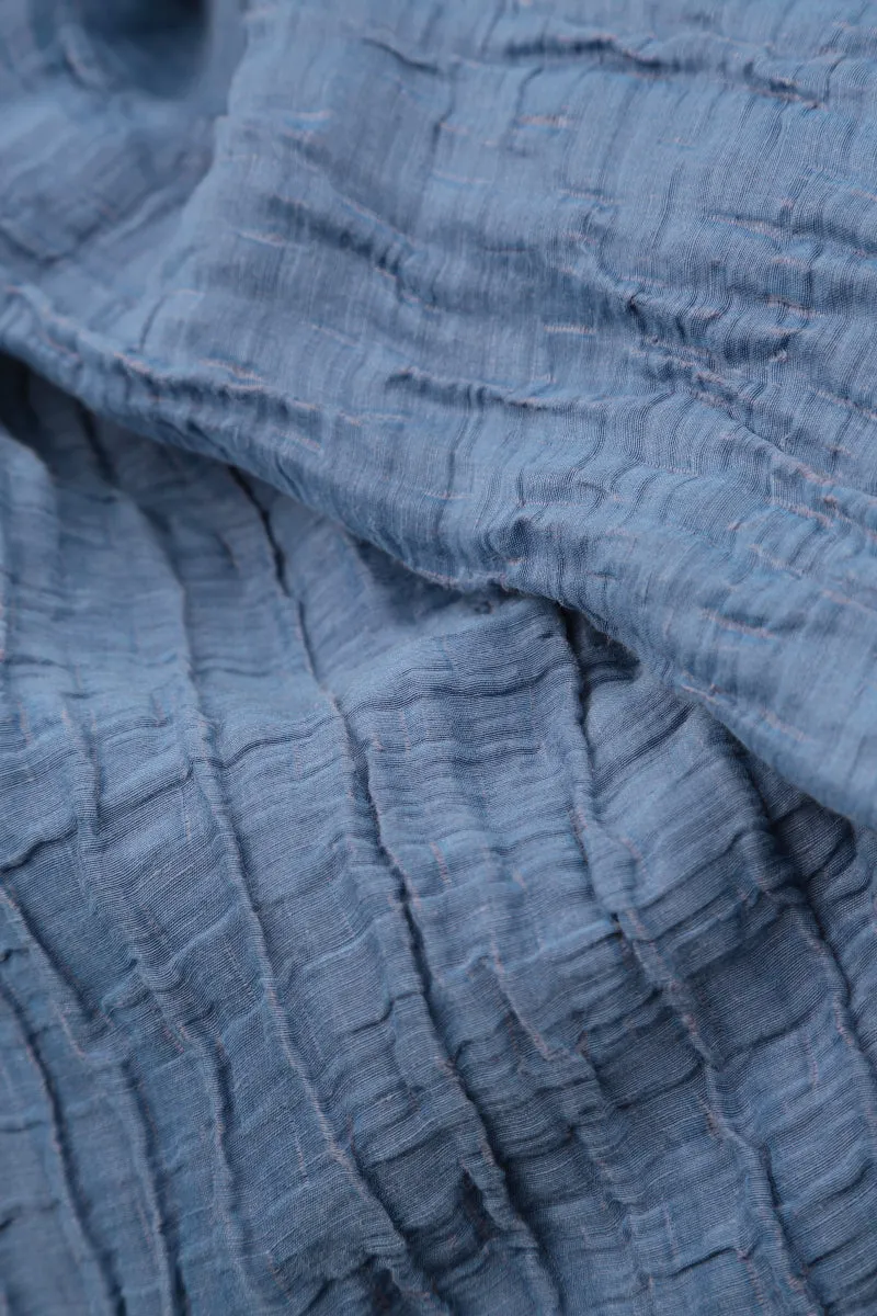Loose Blue Nova Crinkled Silk Trousers