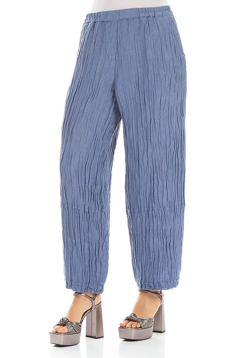 Loose Blue Nova Crinkled Silk Trousers