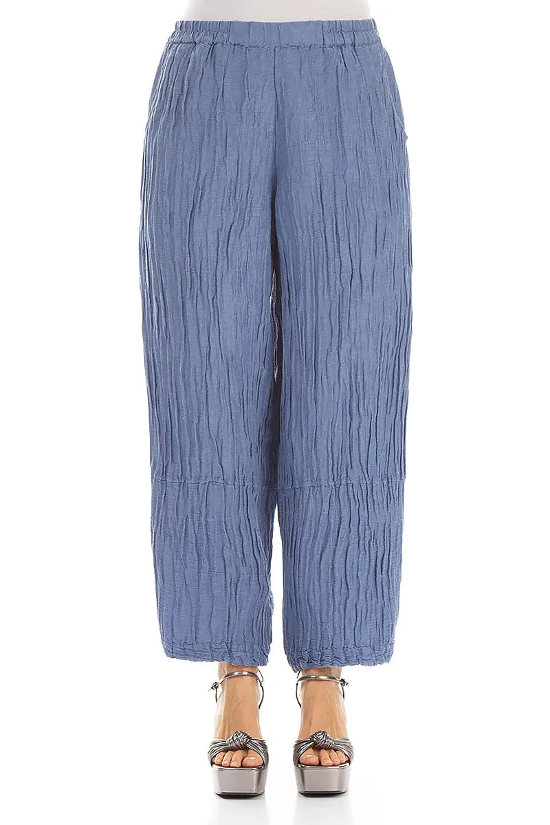 Loose Blue Nova Crinkled Silk Trousers
