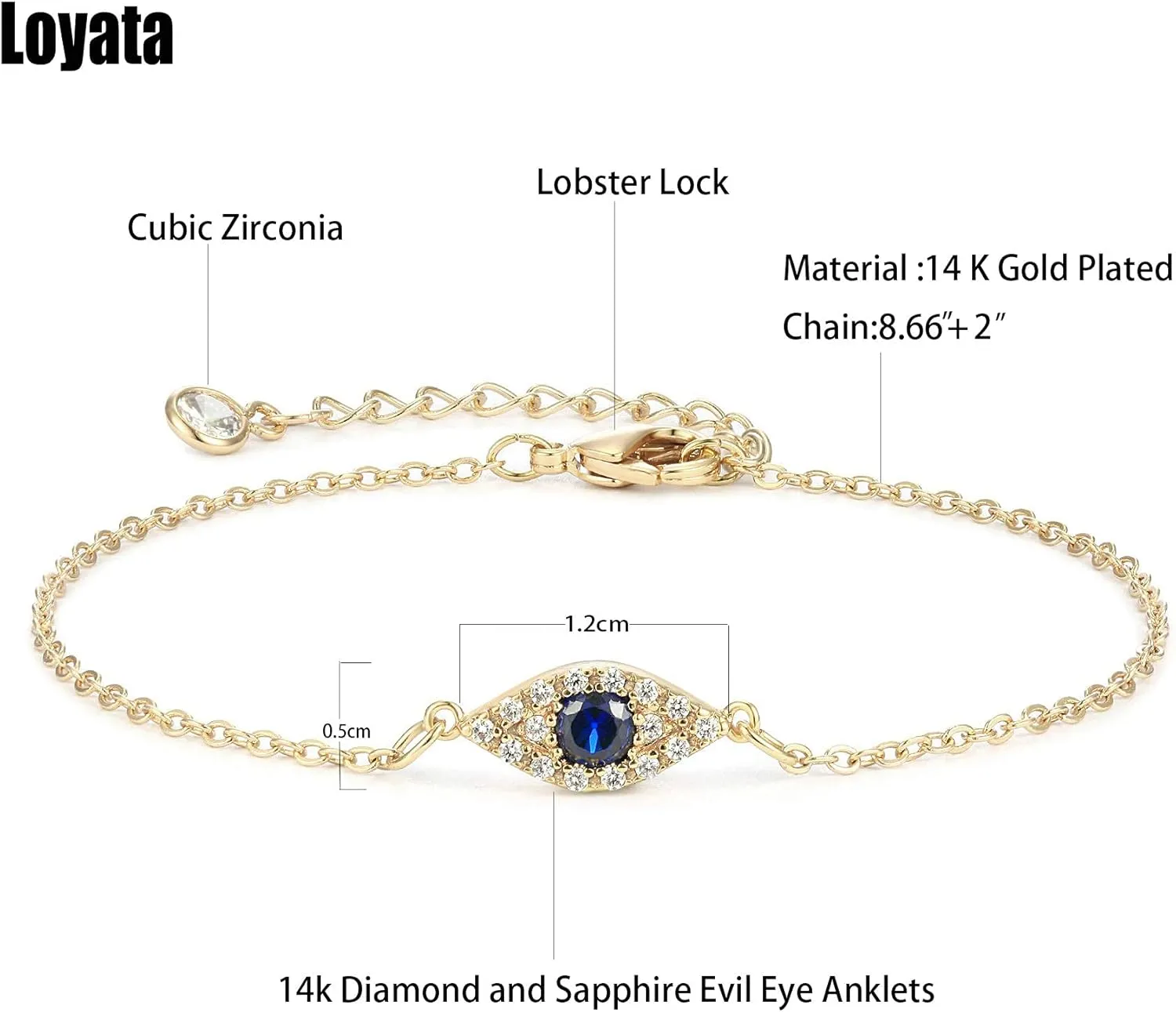 LOYATA Dainty Ankle Bracelet,14K Gold Plated Tiny Bead Anklet Dainty White Cubic Zirconia Cross Tassel Foot Chain Cute Lucky Moon Evil Eye Foot Jewelry Boho Anklets for Women