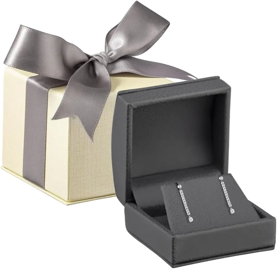 Luxury Dome-Shape Leather Earring Box for Women & Girls  Jewelry Gift Box Ideal for Studs, Small Hanging Earrings  Earring Case with Cream Ribbed Outer Box & Matching Bow Ribbon