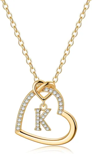 M MOOHAM Graduation Gifts - Heart Initial Necklaces for Girls Teen Women, 14K Gold Plated Cubic Zirconia Heart Pendant Necklace, Dainty Initial Heart Necklace Letter A to Z Jewelry for Women Girls