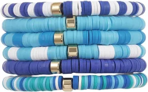 Macaron Multi-layer 6Pcs Bohemia Bracelet for Women Heishi Clay Bead Stretch Bracelets Stackable Colorful Summer Beach Hawaii Boho Jewelry Halloween Christmas Gifts
