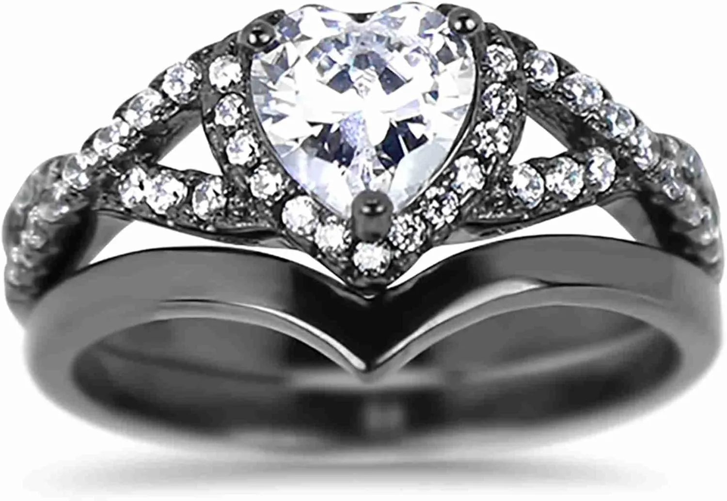 MADANE JEWELS- 2CT Heart Cut Moissanite Wedding Band Set for Couples - His & Hers Matching Rings with VVS1 Clarity, 14K Black Gold Plated in 925 Sterling Silver