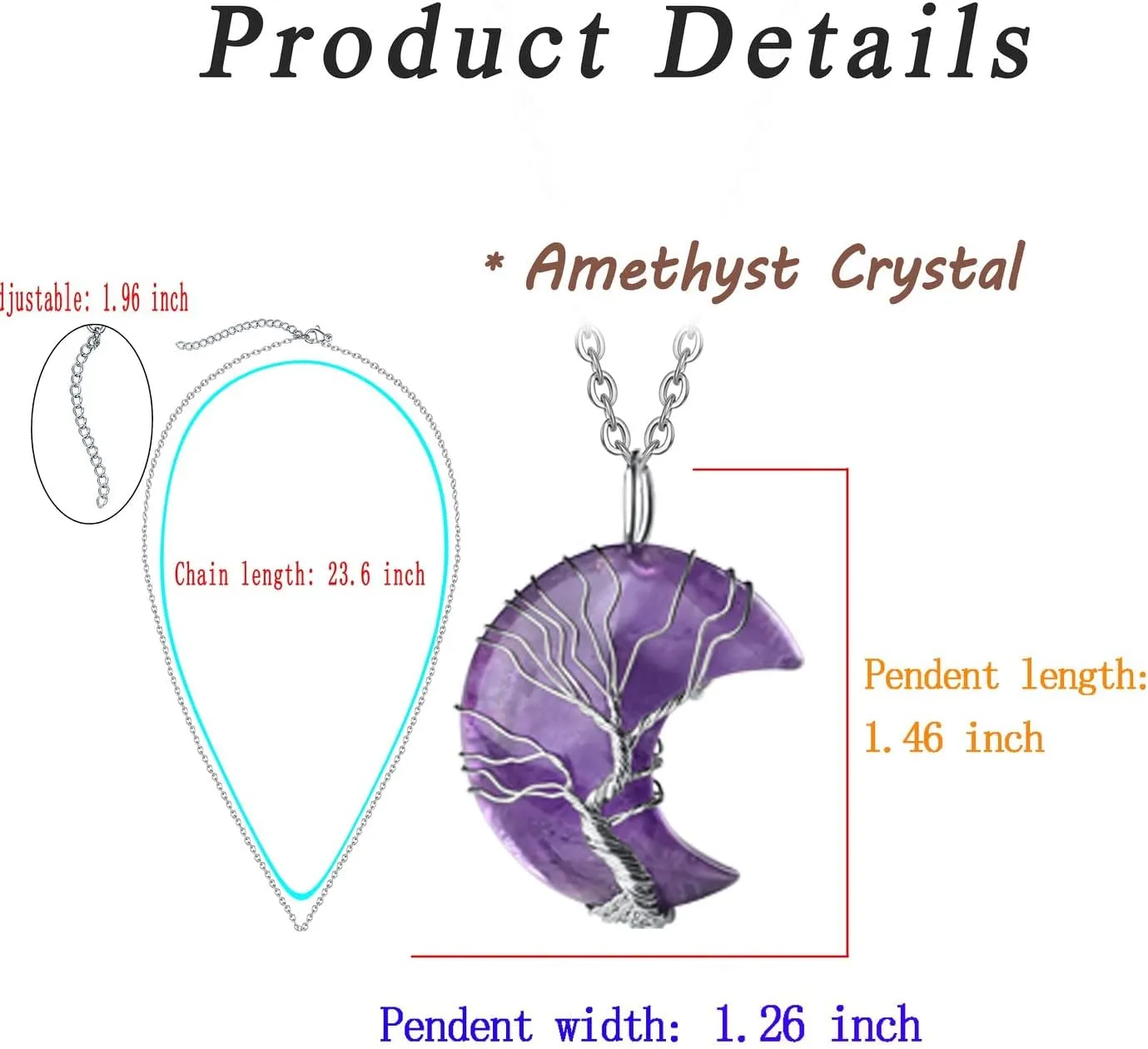MAIBAOTA Healing Crystal Necklace, Tree Life Wire Wrapped Crescent Moon Necklace, Natural Stone Pendant Necklaces, Mothers Day Gifts for Mom, Gemstone Jewelry Gifts for Women