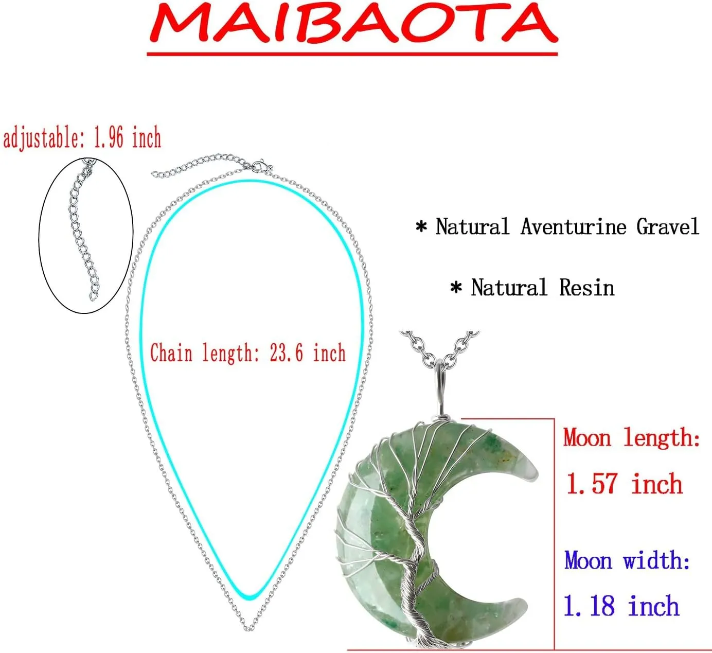 MAIBAOTA Healing Crystal Necklace, Tree Life Wire Wrapped Crescent Moon Necklace, Natural Stone Pendant Necklaces, Mothers Day Gifts for Mom, Gemstone Jewelry Gifts for Women