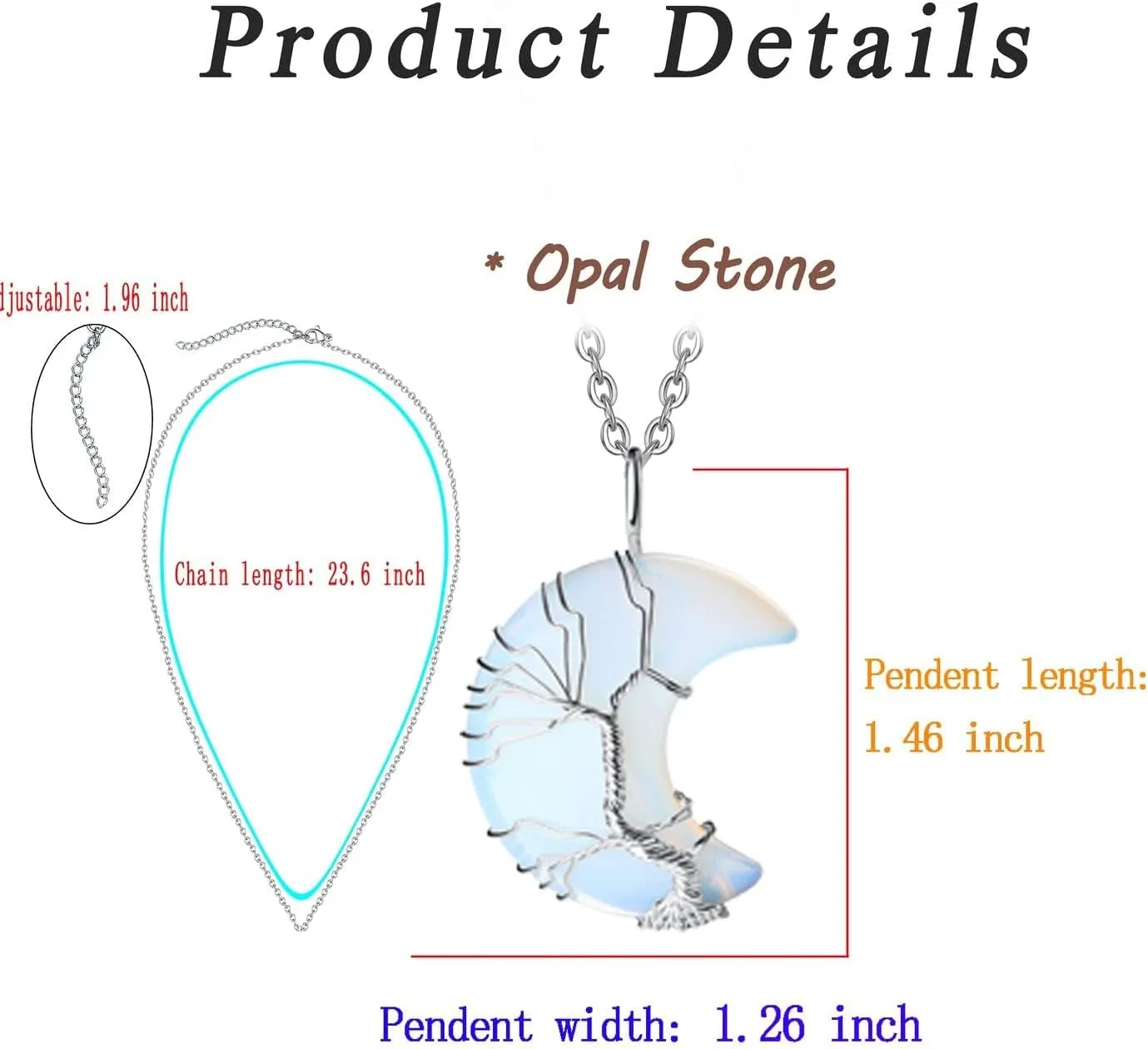 MAIBAOTA Healing Crystal Necklace, Tree Life Wire Wrapped Crescent Moon Necklace, Natural Stone Pendant Necklaces, Mothers Day Gifts for Mom, Gemstone Jewelry Gifts for Women