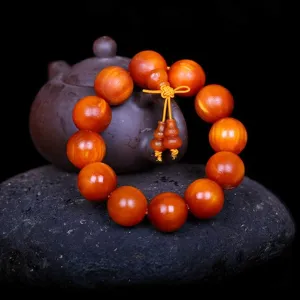 Mala Meditation Buddhist Prayer Beads Necklace, Bracelet, 15/18/20 mm Wood Bracelet Tibetan Buddhist Handmade Beads Prayer Mala Elastic With gourd Pendant Macrame Unique texture design Jewelry ( Color