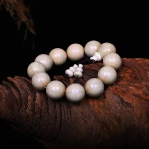 Mala Meditation Buddhist Prayer Beads Necklace, Bracelet, 15/18/20 mm Wood Bracelet Tibetan Buddhist Handmade Beads Prayer Mala Elastic With gourd Pendant Macrame Unique texture design Jewelry ( Color