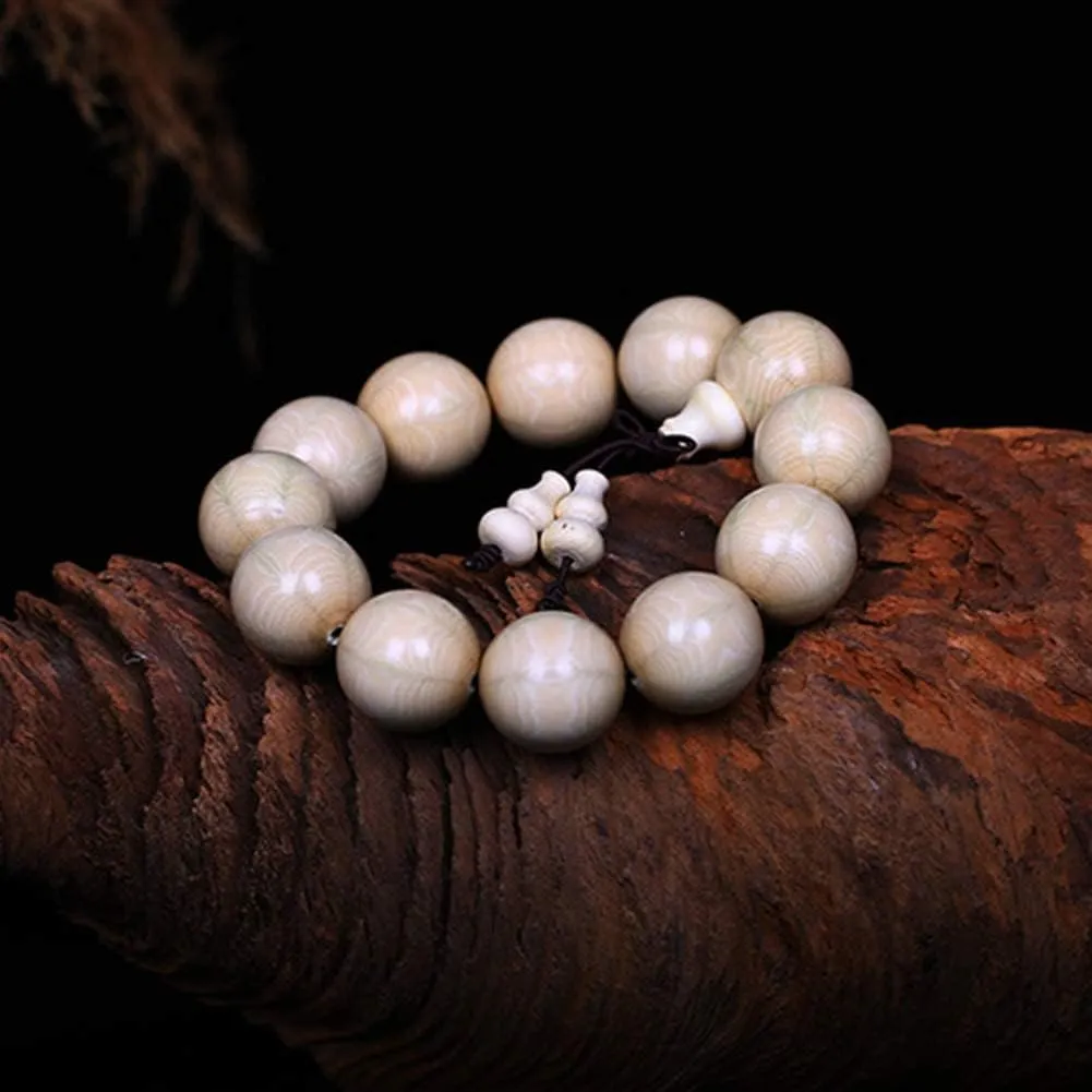 Mala Meditation Buddhist Prayer Beads Necklace, Bracelet, 15/18/20 mm Wood Bracelet Tibetan Buddhist Handmade Beads Prayer Mala Elastic With gourd Pendant Macrame Unique texture design Jewelry ( Color