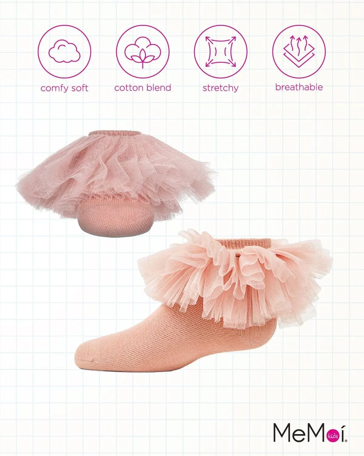 MeMoi Girls' Oversized Tutu Ballerina Anklet Socks