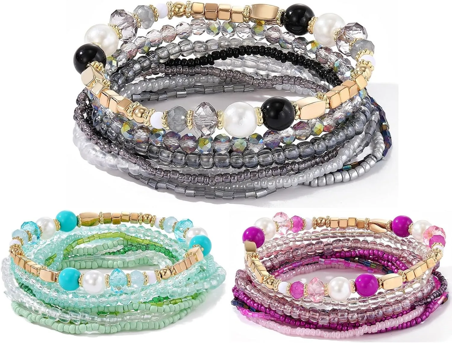 MengPa Beaded Bracelets for Women Trendy Stacks Boho Bead Bracelet Pack Friendship Jewelry