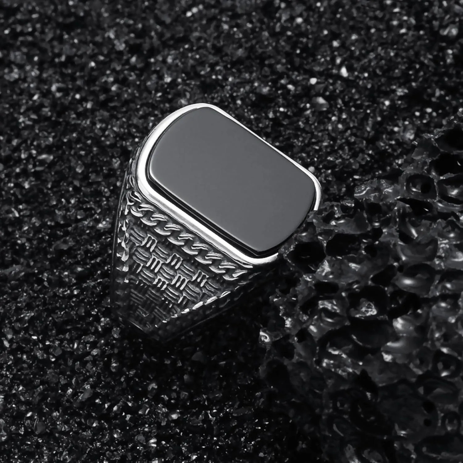 Mens Onyx Ring,Stainless Steel Signet Rings for Men,Black Onyx Agate Gemstone Rings Jewelry for Men Size 8-13