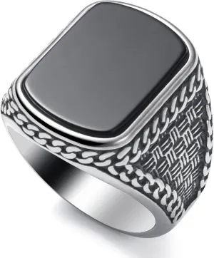 Mens Onyx Ring,Stainless Steel Signet Rings for Men,Black Onyx Agate Gemstone Rings Jewelry for Men Size 8-13