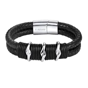Mens Premium Black Nappa Leather Bracelet - Genuine Braided Leather Bracelet with Stainless Steel Clasp - Size Large - Gift Packaging Included - Premium Mens Gift