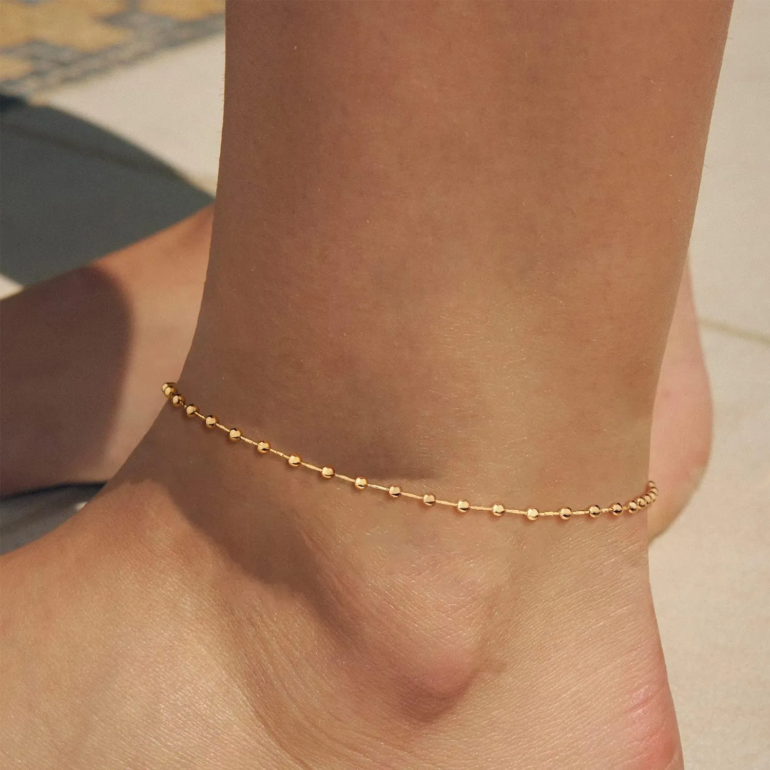 MEVECCO Anklet for Women Gold Chain 14K Gold Plated Dainty Boho Beach Summer Simple Foot Jewelry Ankle Bracelet