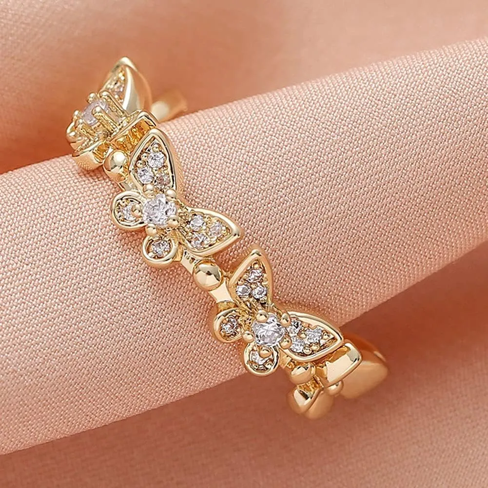 MIFYNN 3Pcs Cute Butterfly Rings For Women, Dainty Crystal Butterfly Rings Set Adjustable Crystal Butterfly Knuckle Ring Double Butterfly Ring