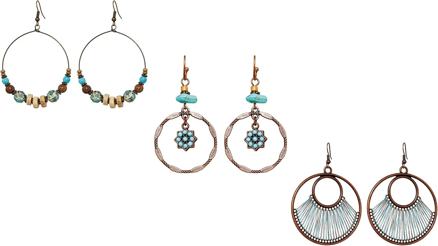 MINACHI Bohemian Retro Ethnic Style Beaded Dangle Earrings, Geometric Pendant, Earrings Set for Women