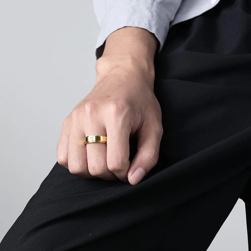 Minimalist Cross Christian Jesus Christ Lord Prayer Rotating Stress Relief Spinner Fidget Band Rings for Men Women Finger Stainless Steel Fashion Ring Couple Birthday Valentine's Day Gift (Gold)