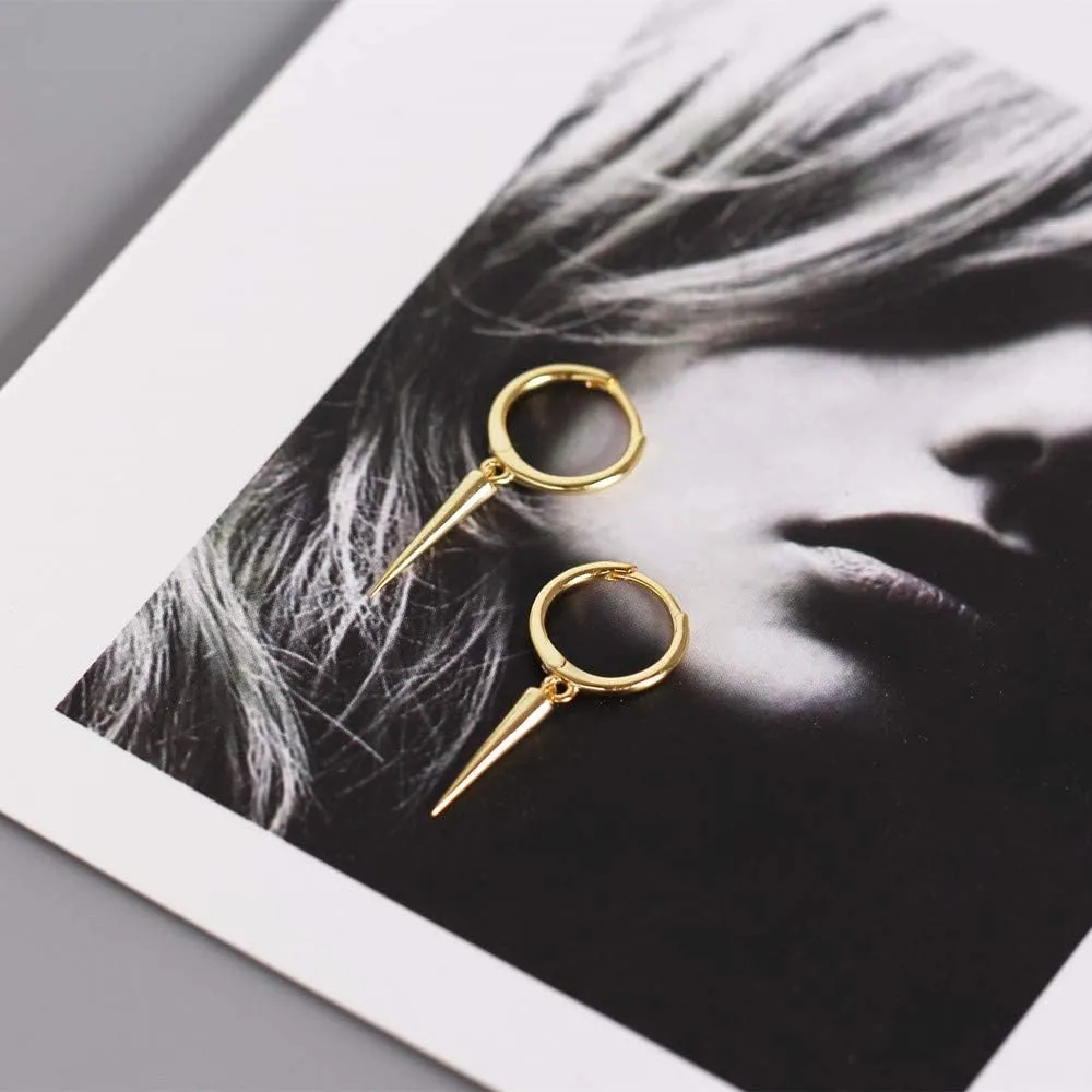 Minimalist Spike Dangle Drop Hoop Earrings for Women Girls 925 Sterling Silver Charms Hoops Cuff Cartilage Stud Tragus Helix Wrap Geometric Hypoallergenic Fashion Personalized Punk