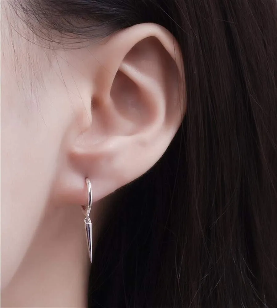 Minimalist Spike Dangle Drop Hoop Earrings for Women Girls 925 Sterling Silver Charms Hoops Cuff Cartilage Stud Tragus Helix Wrap Geometric Hypoallergenic Fashion Personalized Punk