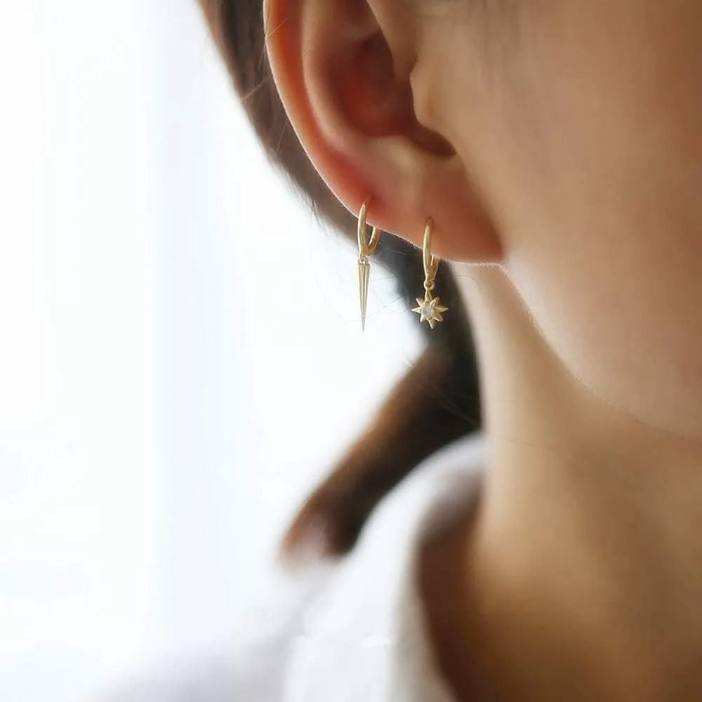 Minimalist Spike Dangle Drop Hoop Earrings for Women Girls 925 Sterling Silver Charms Hoops Cuff Cartilage Stud Tragus Helix Wrap Geometric Hypoallergenic Fashion Personalized Punk