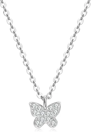 Moissanite Butterfly Pendant Necklace for Women, 18K White Gold-plated Dainty Necklaces 925 Sterling Silver Round Cut VVS1 Lab Created Imitation-diamond Jewelry with GRA Certificate of Authenticity