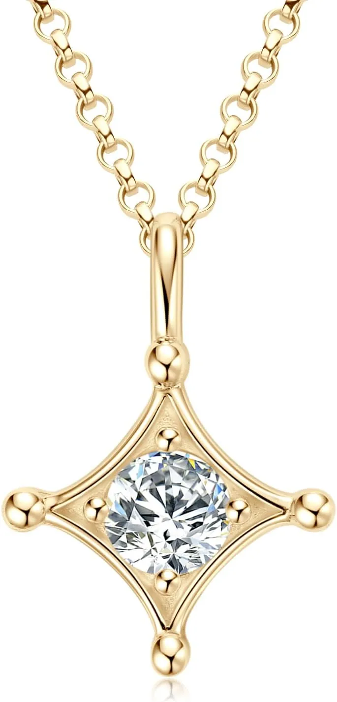 Moissanite Necklace for Women, 925 Sterling Silver Lab Created Imitation-diamond Pendant Solitaire Necklace Gift for Her Mother Mom Wife Girlfriend Jewelry with GRA Certificate of Authenticity