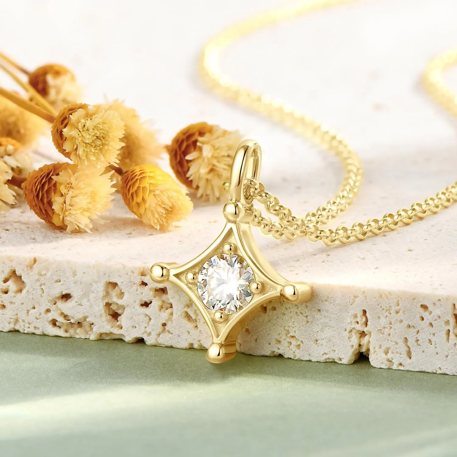 Moissanite Necklace for Women, 925 Sterling Silver Lab Created Imitation-diamond Pendant Solitaire Necklace Gift for Her Mother Mom Wife Girlfriend Jewelry with GRA Certificate of Authenticity
