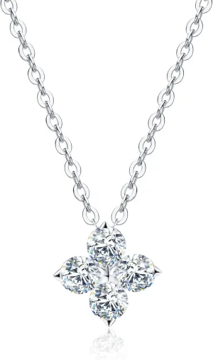 Moissanite Necklace for Women 925 Sterling Silver V-shaped/Four Leaf Clover Pendant Lab Created Imitation-diamond Necklaces with 18K White Gold Plating Jewelry