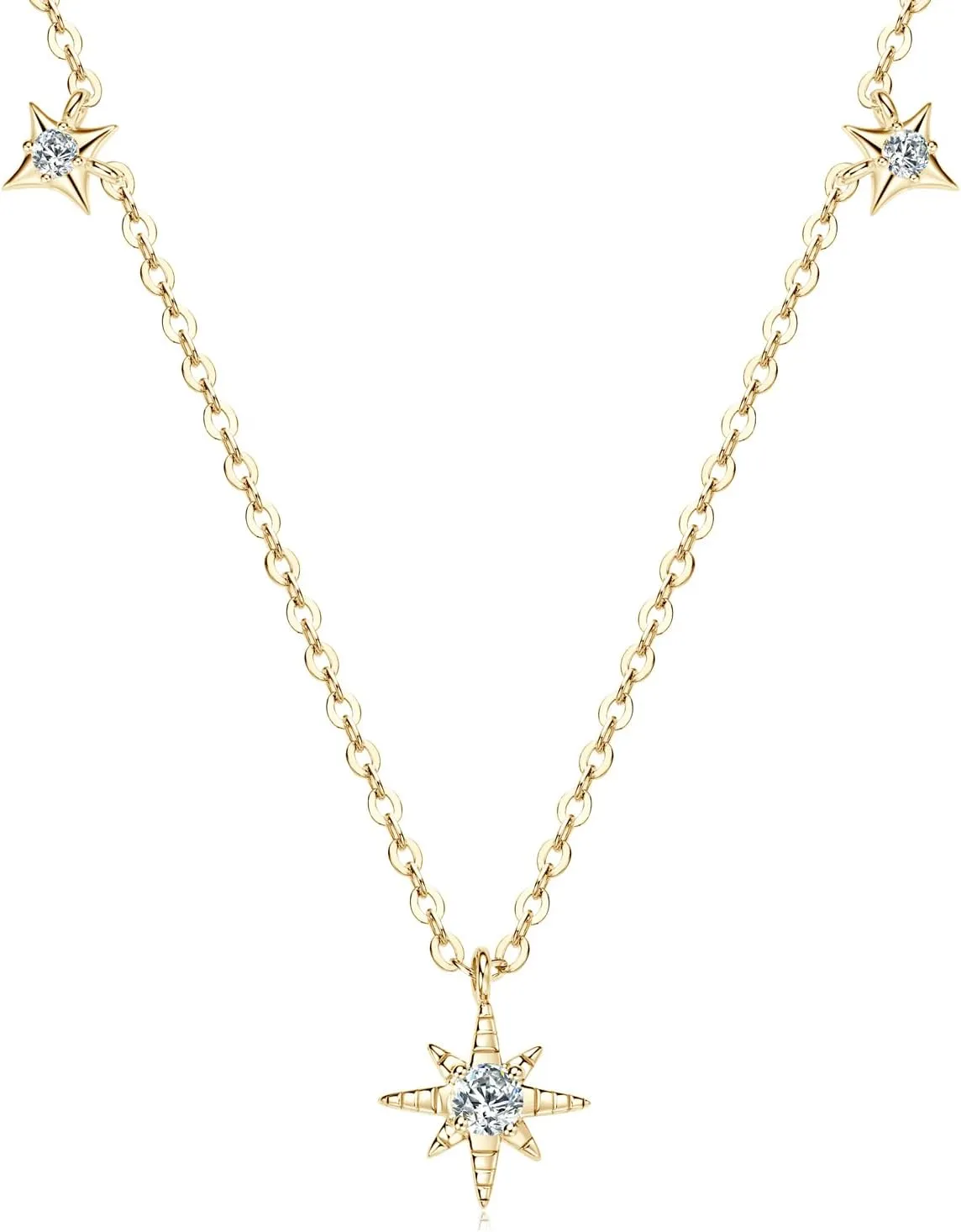 Moissanite Necklace for Women, North Star D Color Imitation- diamond Pendant, 925 Sterling Silver Adjustable Chain Dainty Jewelry Gifts for Her