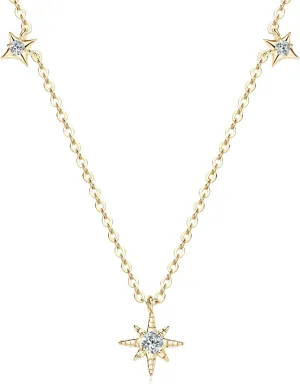Moissanite Necklace for Women, North Star D Color Imitation- diamond Pendant, 925 Sterling Silver Adjustable Chain Dainty Jewelry Gifts for Her