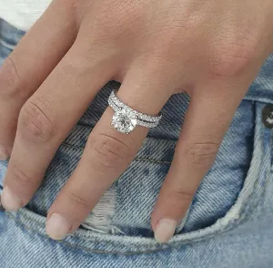 Moissanite Rings 2PCS Engagement Rings Set for Women | 2 Carat Oval Cubic Zirconia Wedding Sets | Wedding Band Ring | Promise Rings for Her 18K White Gold Plated Jeelry Gifts Size 6-10 Size 10