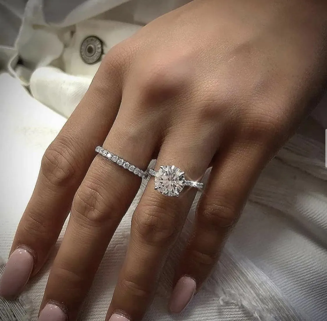 Moissanite Rings 2PCS Engagement Rings Set for Women | 2 Carat Oval Cubic Zirconia Wedding Sets | Wedding Band Ring | Promise Rings for Her 18K White Gold Plated Jeelry Gifts Size 6-10 Size 10