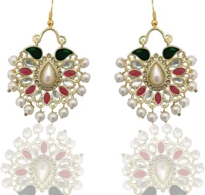 Moonstruck Traditional Indian Chandbali Kundan Hoop Earrings With Pearls for Women