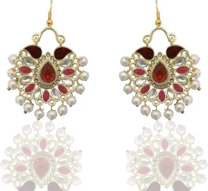 Moonstruck Traditional Indian Chandbali Kundan Hoop Earrings With Pearls for Women