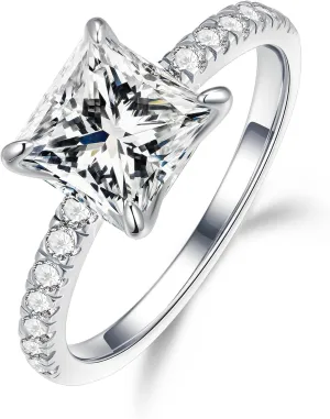 MOOSEA 2ct Princess Cut Moissanite Engagement Rings for Women, D Color VVS1 Clarity 925 Sterling Silver 14K White Gold Plated Jewelry Anniversary Birthday Gifts Wife Jewelry Moissanite Ring