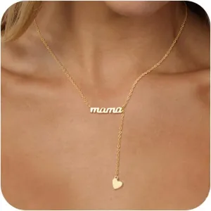 Mothers Day Gifts Gold Necklace - Mama Necklace for Women Mom Wife Sister, Dainty Layered Mom Necklaces Stack Mama Pendant Choker Chain Necklace Birthday Mother's Day Gold Jewelry Gift Trendy