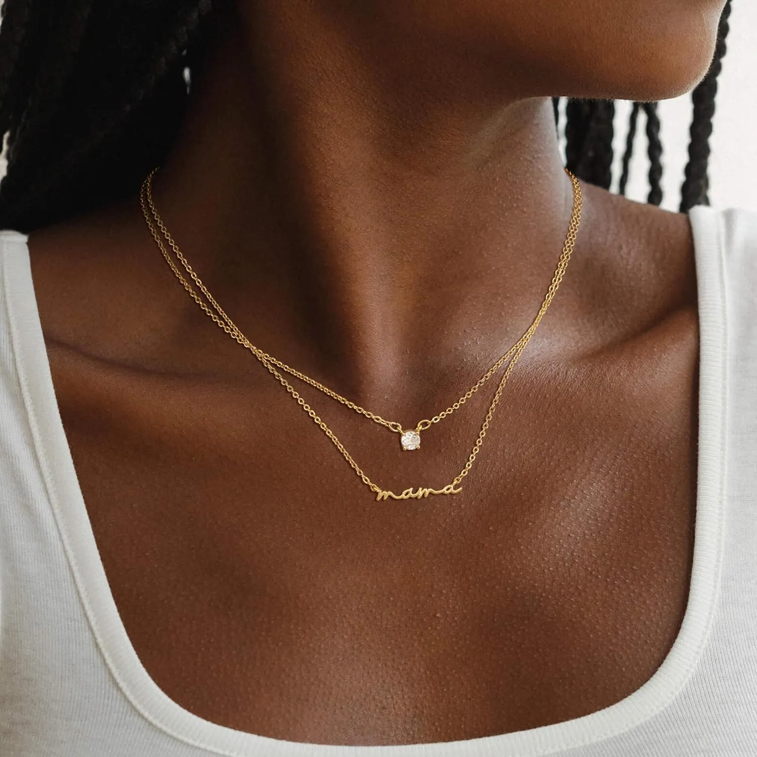 Mothers Day Gifts Gold Necklace - Mama Necklace for Women Mom Wife Sister, Dainty Layered Mom Necklaces Stack Mama Pendant Choker Chain Necklace Birthday Mother's Day Gold Jewelry Gift Trendy