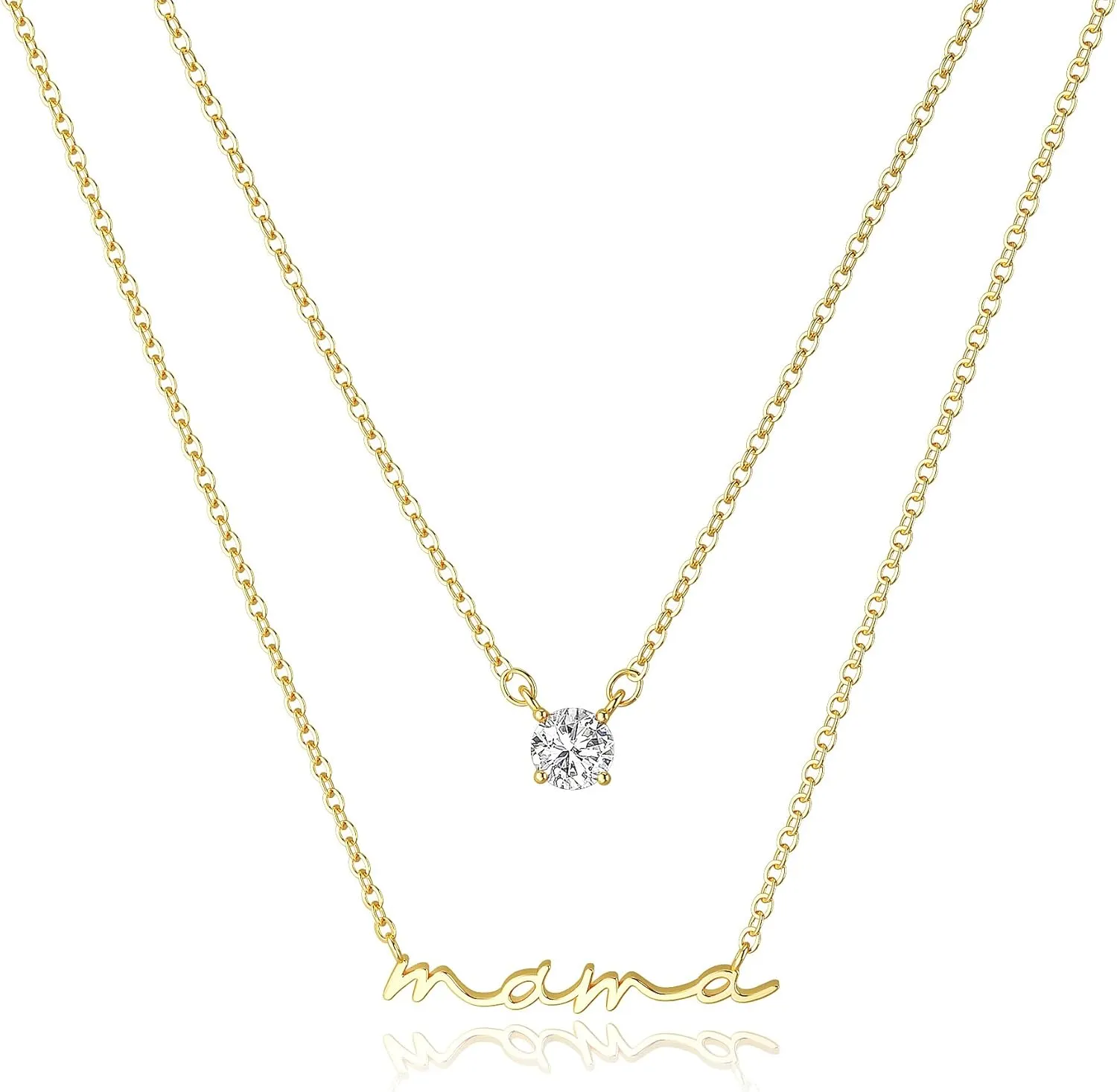 Mothers Day Gifts Gold Necklace - Mama Necklace for Women Mom Wife Sister, Dainty Layered Mom Necklaces Stack Mama Pendant Choker Chain Necklace Birthday Mother's Day Gold Jewelry Gift Trendy