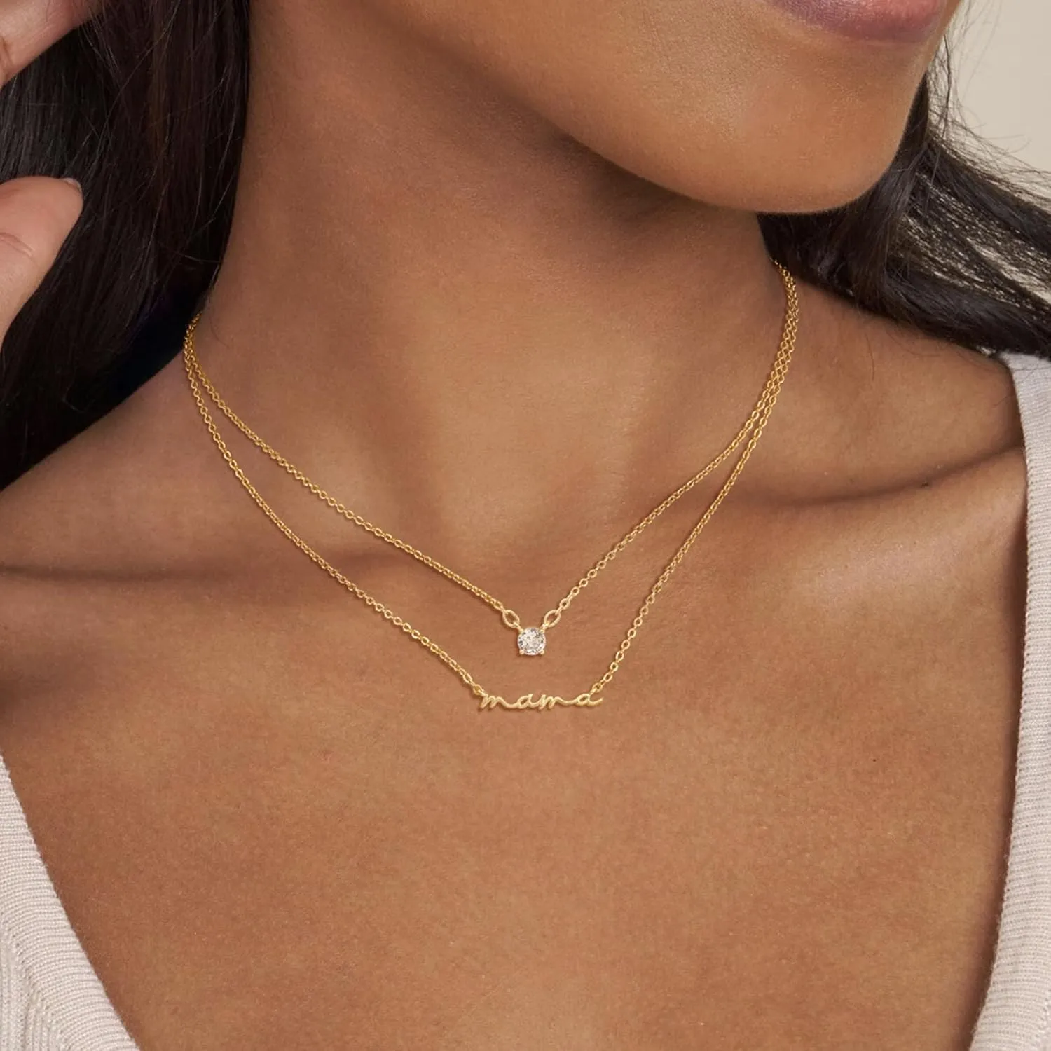 Mothers Day Gifts Gold Necklace - Mama Necklace for Women Mom Wife Sister, Dainty Layered Mom Necklaces Stack Mama Pendant Choker Chain Necklace Birthday Mother's Day Gold Jewelry Gift Trendy