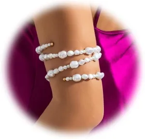 Multi-layered Beads Upper Arm Bracelet Adjustable Metal Tassel Arm Chain Bracelet Bikini Armband Chain Summer Pearl Arm Cuff Bangle Body Accessories Jewelry for Women