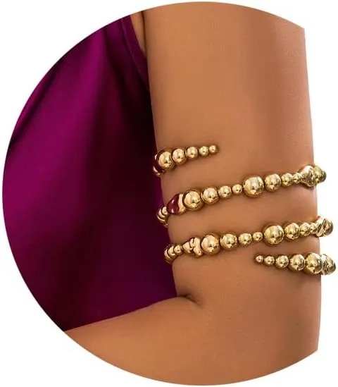 Multi-layered Beads Upper Arm Bracelet Adjustable Metal Tassel Arm Chain Bracelet Bikini Armband Chain Summer Pearl Arm Cuff Bangle Body Accessories Jewelry for Women