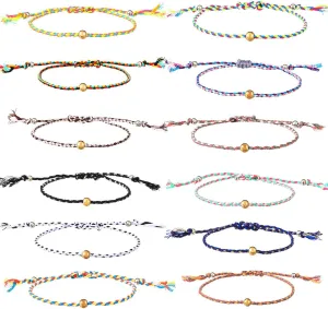 MYANAIL 12Pcs Braided Rope Colorful Bracelet for Women Friendship Jewelry Retractable Wire Gold Bead Bracelet Set