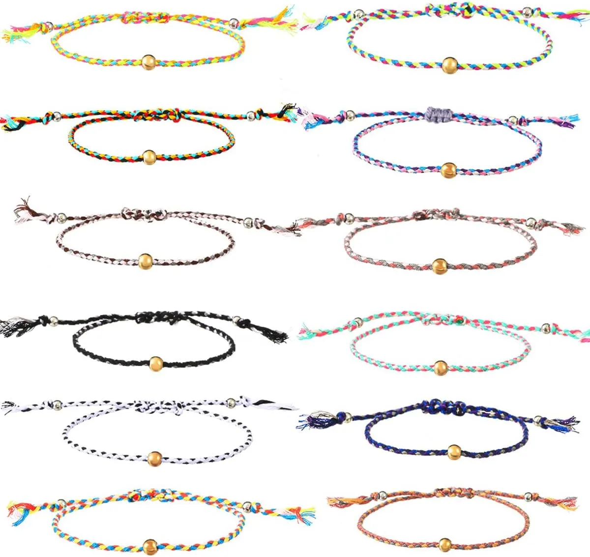 MYANAIL 12Pcs Braided Rope Colorful Bracelet for Women Friendship Jewelry Retractable Wire Gold Bead Bracelet Set