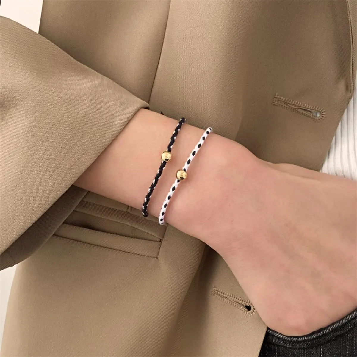 MYANAIL 12Pcs Braided Rope Colorful Bracelet for Women Friendship Jewelry Retractable Wire Gold Bead Bracelet Set