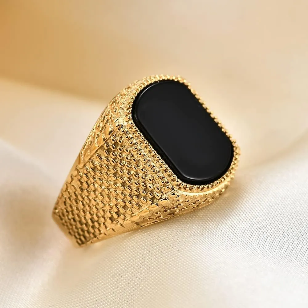 MYNENEY Retro Vintage Stone Rings for Men Turquoise Rings Stainless Steel Signet Biker Band